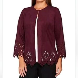 Bob Mackie Faux Suede Jacket with Cut Out Detail Black- Size Large‎